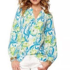 Lilly Pulitzer Elsa Silk Top Womens XS Resort Crystal Coast Print Blouse